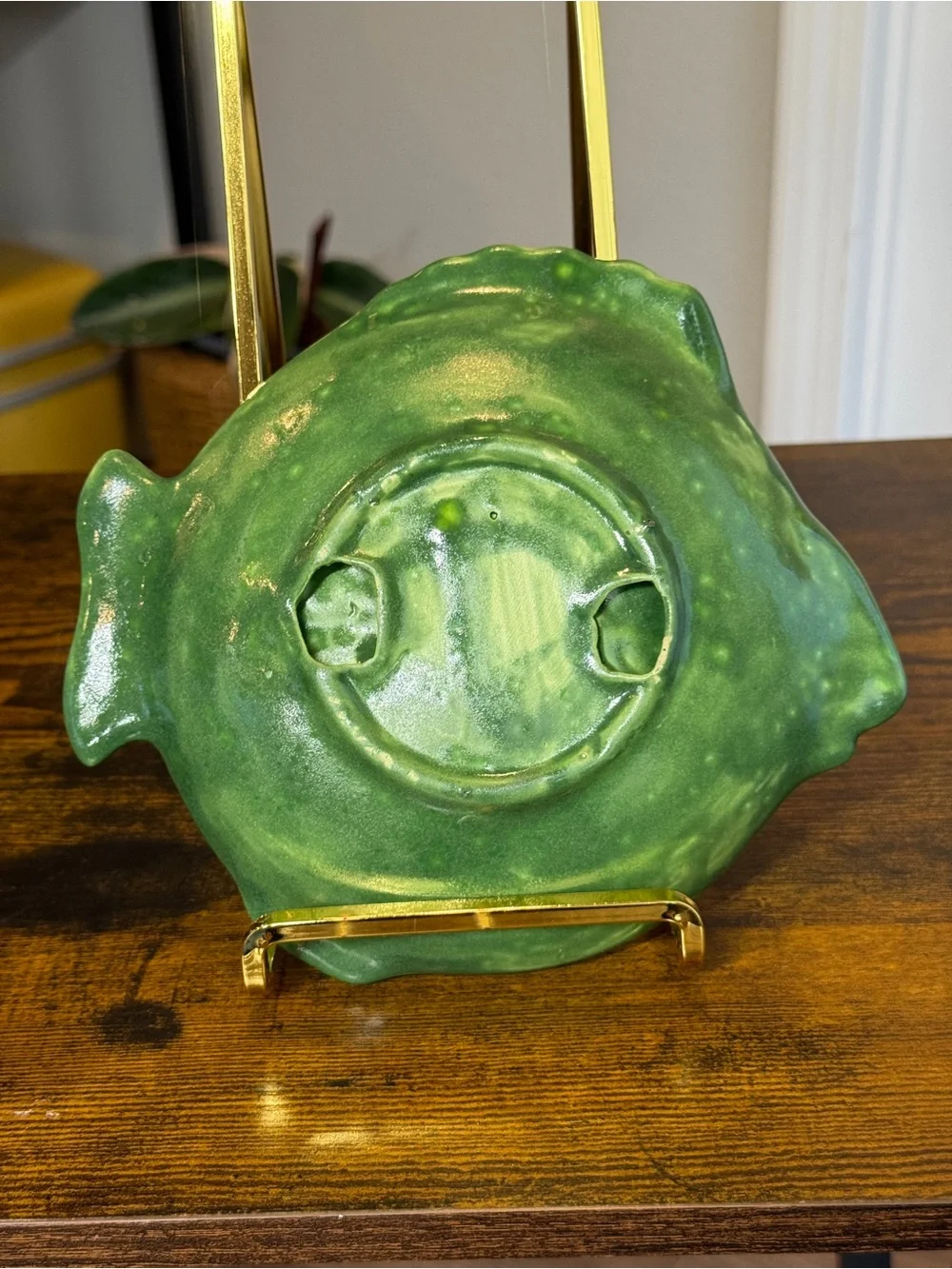 Handmade Green Glazed Ceramic Fish Dish Plate Studio Art Pottery Coastal Decor